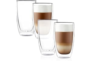 CnGlass Double Wall Thermo Glass Cup 13.5 oz,Insulated Glass Coffee Set of 4