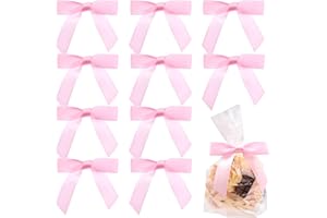DHFLYDH Satin Ribbon Bows 50 Pcs Twist Tie Bows for Gift Wrapping Cake Treat Bags Craft DIY Gift Wedding Baby Shower Birthday Party (Baby Pink)