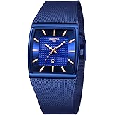 NIBOSI Men Watches Square Analog Quartz Stainless Steel Watches for Men Mesh Strap Waterproof Business Military Sport Wrist Watch with Date