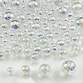 Xinhongo 200g Acrylic Round Beads 6mm 8mm 10mm 12mm AB Colors Craft Beads Round Spacer Beads with Holes for Earring Bracelet Necklace Key Chains Jewelry Making(White AB)