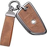 YO&YOYE Compatible with BMW Key Fob Cover with Keychain Leather Key Case Protector for BMW 2 5 6 7 X1 X2 X3 X5 X6 Series (Model1,Brown)