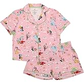 Disney Princesses Women’s Notch Collar Button-Down Shirt and Shorts Sleepwear Set
