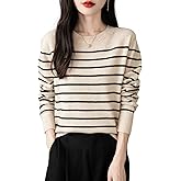 Chanyarn Women's 100% Merino Wool Sweater 2025 Fall Winter Crew Neck Striped Long Sleeve Warm Soft Knit Sweater