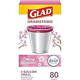 Glad Trash Bags, OdorShield Small Drawstring Garbage Bags, 4 Gallon Trash Bag, Febreze Cherry Blossom, 80 Count (Package May
