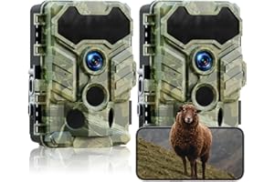 VOOPEAK Trail Camera 2 Pack WiFi Bluetooth, Low Glow IR Night Vision Game Camera with 32MP 0.1s Trigger Speed 130° Wide-Angle, IP66 Waterproof Wildlife Camera for Hunting and Security