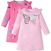 yccvoo Girls Long Sleeve Dress: 2-Pack Soft Ribbed Ruffles Unicorn Print Toddler Girl Dresses for Casual Birthday Party 2-7Y