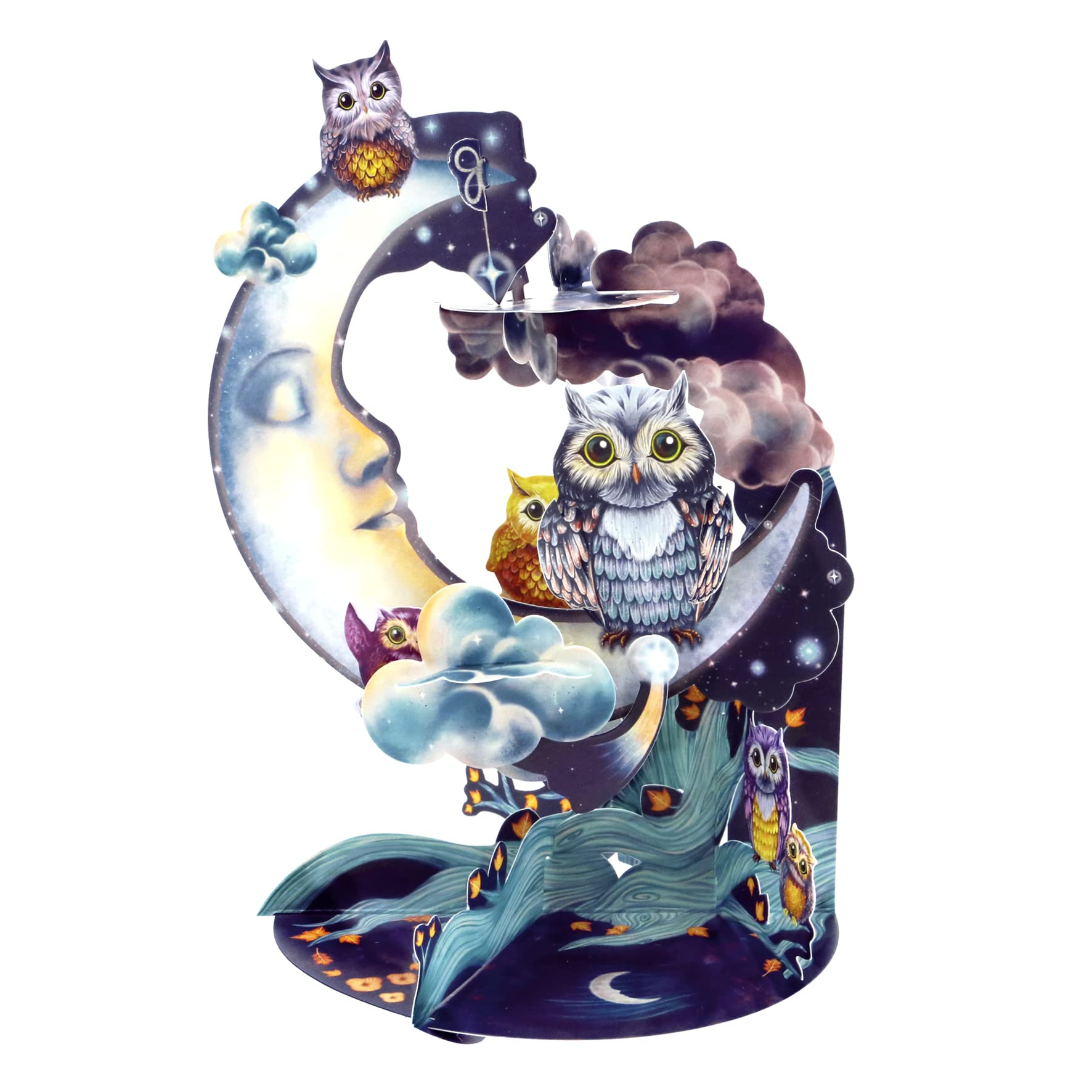 SANTORO Pendulum, 3D Pop Up Greeting Card - Owls - For Him, Her, Kids, Birthday | Thank You Card For Teacher, Lunar, Moonlight, Eclipse, Crescent, Twilight, Moonshine