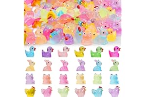 LUGAILLY Mini Resin Animals Figures to Hide 72 PCS Luminous Tiny Miniature Figurines Bulk Glow in The Dark Include Baby Ducks Small Chicken Rabbits Frogs for Garden Micro Landscape Aquarium Potted Dollhouse