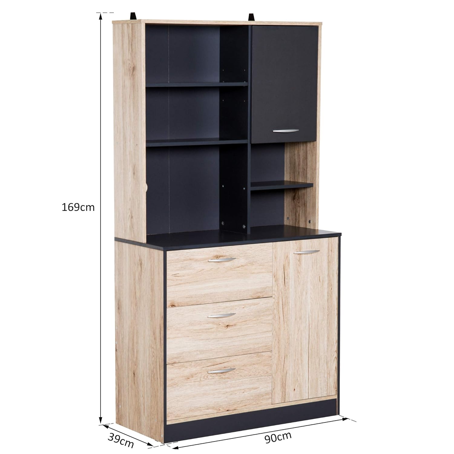 Homcom Wooden Freestanding Kitchen Pantry Cabinet Storage Cupboard