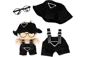 MOSA BEAR Clothes for Labubu(NO Doll) - Hat & Overalls Set for Labubu for LABUBU 17CM Dolls, Handcrafted Crochet Clothes Set, Premium Fashion Cute Outfit for Dress Up, Play & Collector Display (Black)