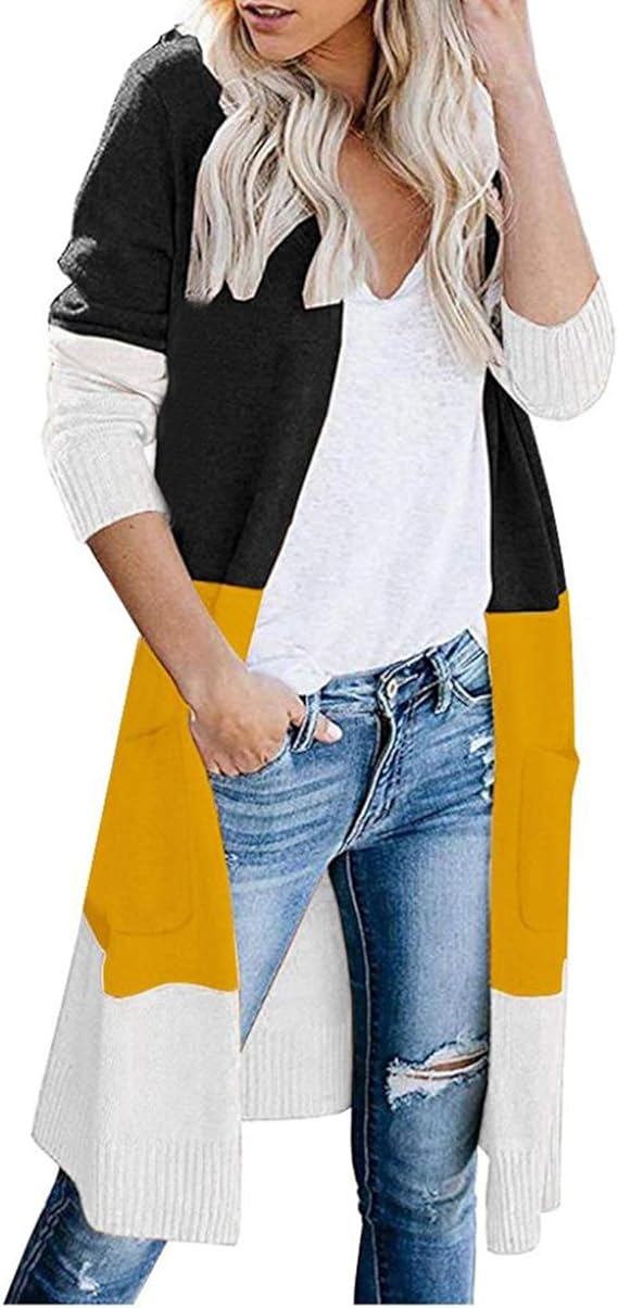 Women's Open Front Cardigan Long Sleeve Ankle Length Sweaters Color