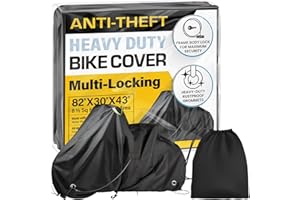 KING-A-MA-JIGS Waterproof Bicycle Cover for Outdoor Storage - Fits 1 or 2 Mountain, Road, Electric Bikes - Anti Theft Lock Holes for Frame Body & Wheels - Premium Heavy Duty Ripstop Fabric. For Rain or Snow.