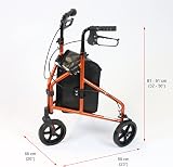 NRS Healthcare 3 Wheel Steel Rollator Walker Red with Bag, Adjustable Height view 2