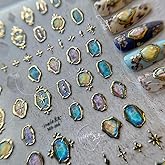 Vintage Nail Art Stickers Golden Frame Nail Stickers 5D Embossed Star Nail Decals Self Adhesive Irregular Nail Sticker for Women Girls DIY Nail Art Decoration 1 Sheet