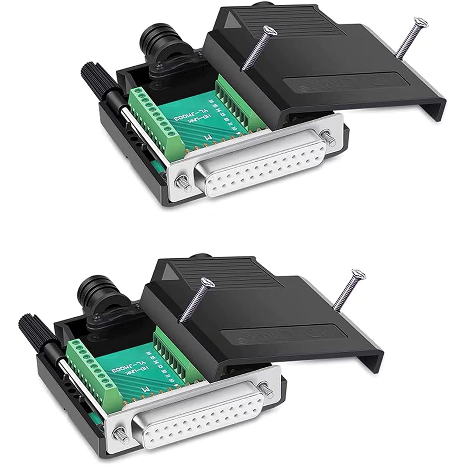 PENGLIN 2PCS DB25 Solderless Female RS232 D-SUB Serial Adapters, 16mm thinner 25 Pin Port Terminal Solderfree Breakout Connector Board with Case Accessories