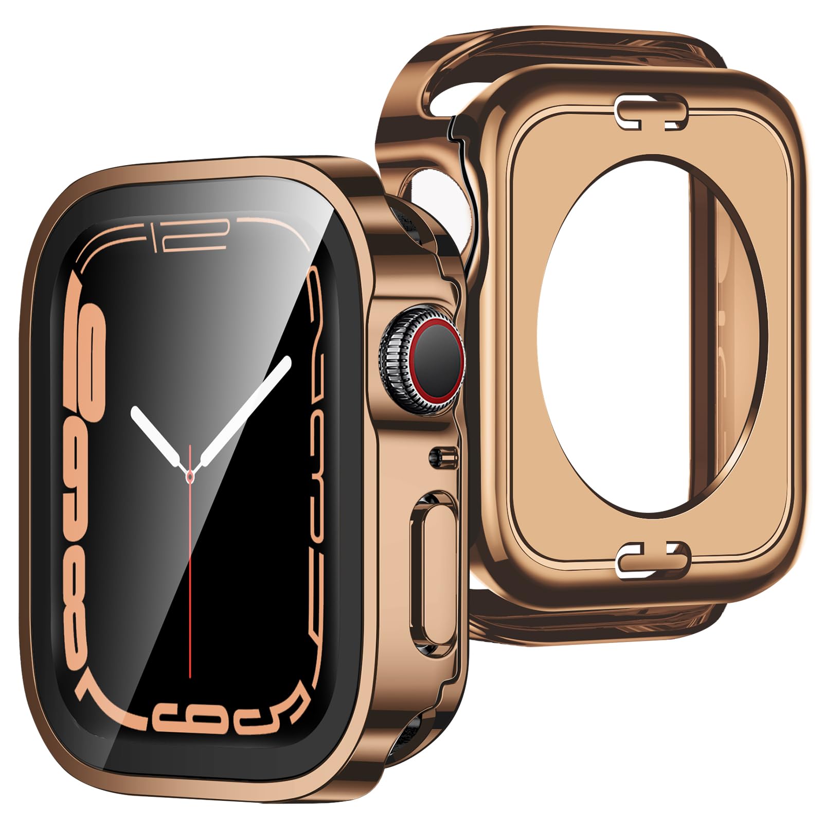ZZDZZ [2-Pack] 2 in 1 Case Compatible with Apple Watch Series 9 8 7 41mm, Straight Edge Hard PC with Tempered Glass Screen Protector Full Coverage Protective Cover for iWatch 41mm (Rose Gold)