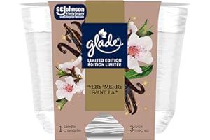 Glade Very Merry Vanilla Holiday Scented 3-Wick Candle, Air Freshener Infused with Essential Oils for Christmas Home Fragranc
