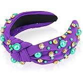 BAHABY Mardi Gras Headband Wide Headbands for Women Purple Green Gold Rhinestone Knotted Headband Carnival Parade Party Fat Tuesday Hair Accessories