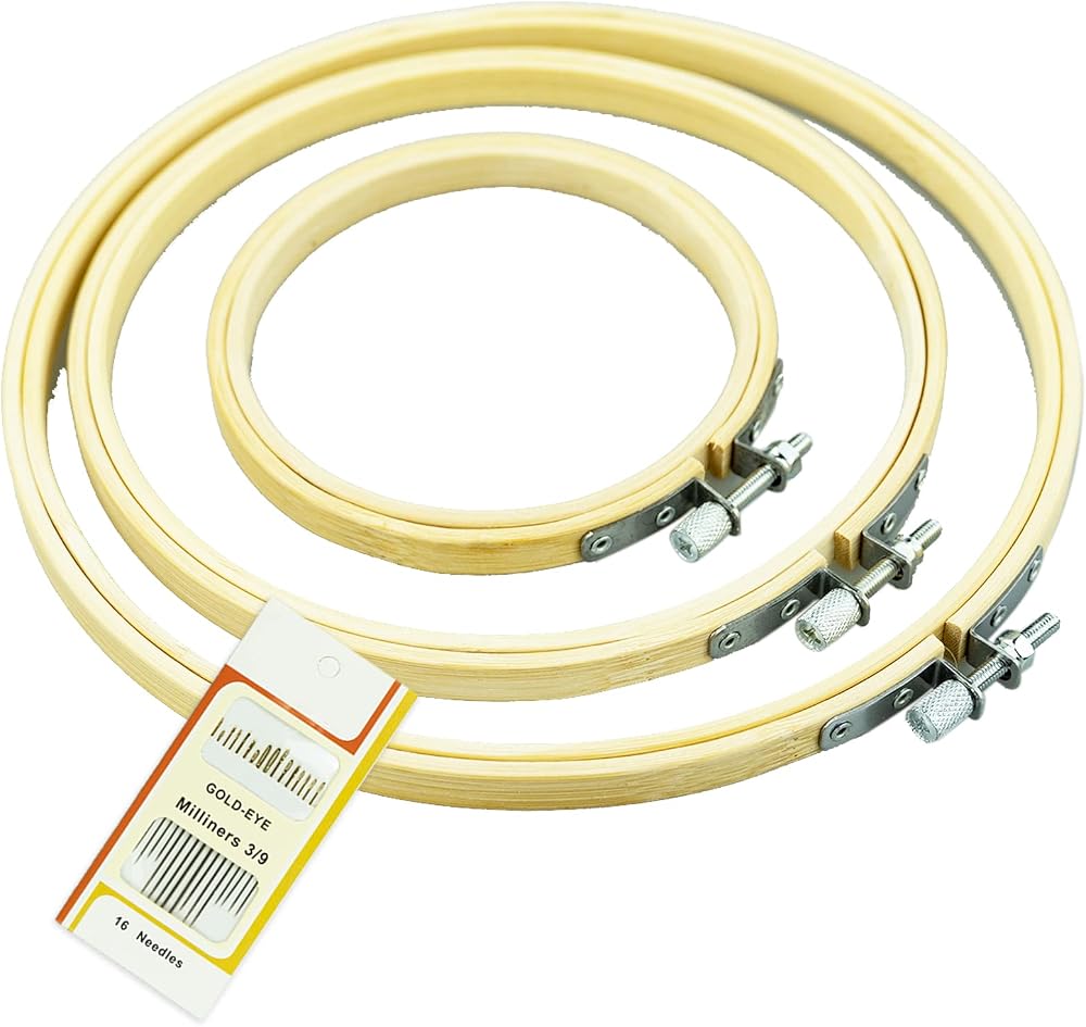 SZCXDKJ 3Pcs Embroidery Hoop Set 3 Sizes Bamboo Round with Needles