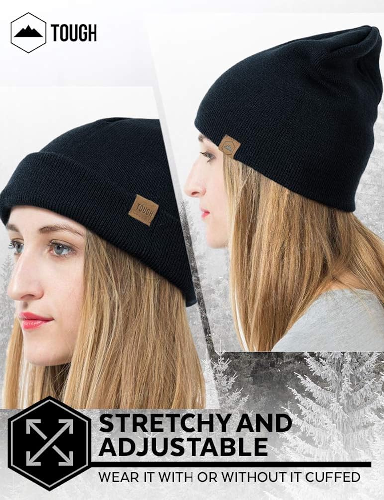 Daily Knit Beanie by Tough Headwear - Warm, Stretchy & Soft Beanie Hats for Men & Women - Year Round Comfort - Serious Beanies for Serious Style Black OSFA: Clothing