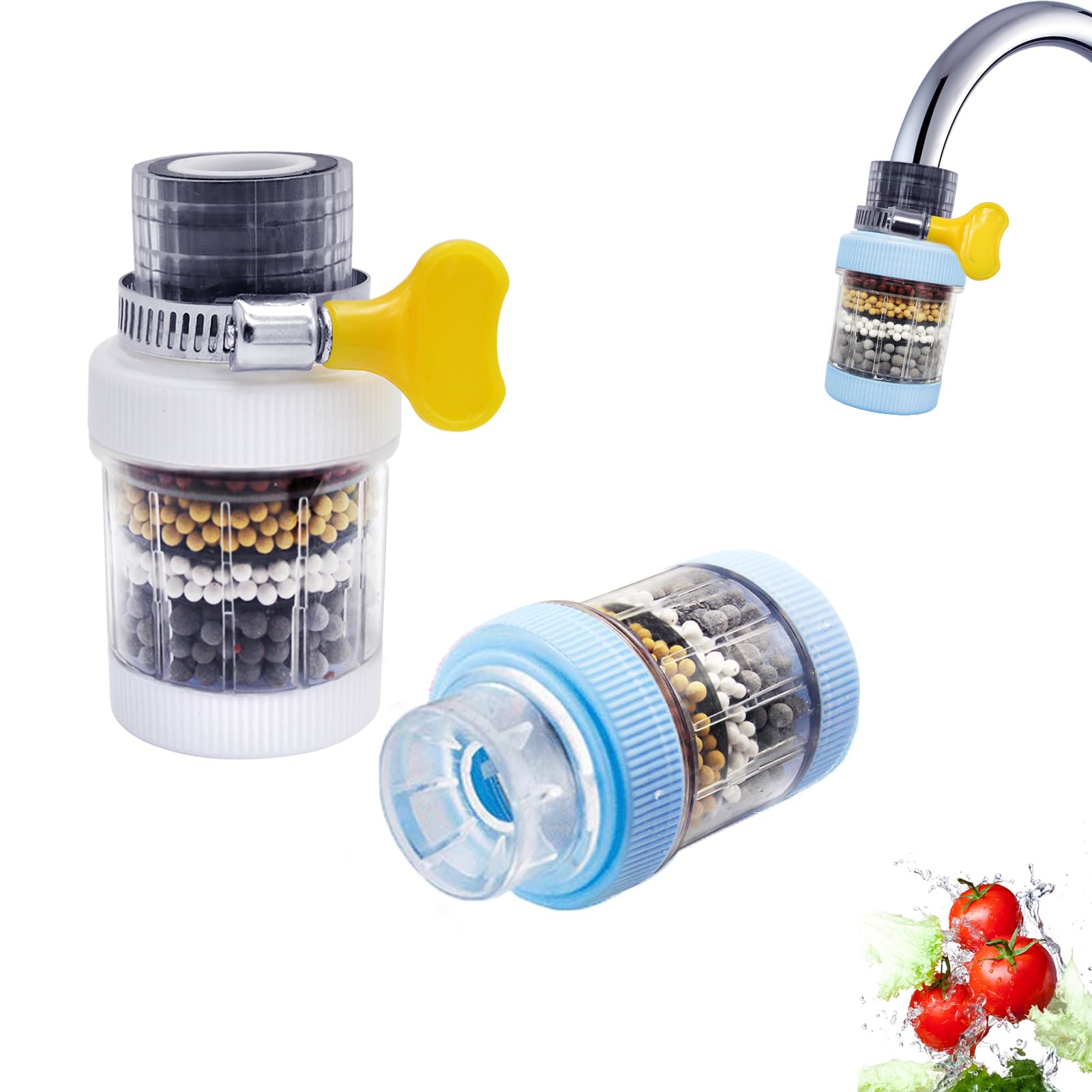 Hioph 2 Pcs Faucet Filter, Activated Carbon Clean Purifier Cartridge Water Tap, Kitchen Removes Chlorine Fluoride Heavy Metals Hard Water Magnetic Filter, Anti-Spill Water-Saving Bathroom Water Filter