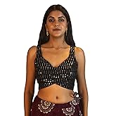 FIGURE'S DESIGNER Women's Sequin Embroidered Sweetheart Neck Sleeveless Readymade Saree Blouse E7