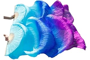 ZHGAOG Belly Dance Faux Silk Veil Fans, 1 Pair(Left+Right) Handmade Belly Dance Fans, Dancing Long Fans, Colorful Belly Dance Fan Veils for Dance Performances Length 180cm Width 90cm