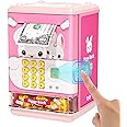 Piggy Bank Toy Electronic Mini ATM Savings Machine with Personal Password & Fingerprint Unlocking Simulation - Music Box with Songs for Kids, Boys and Girls Age 3-8 Years (Pink)
