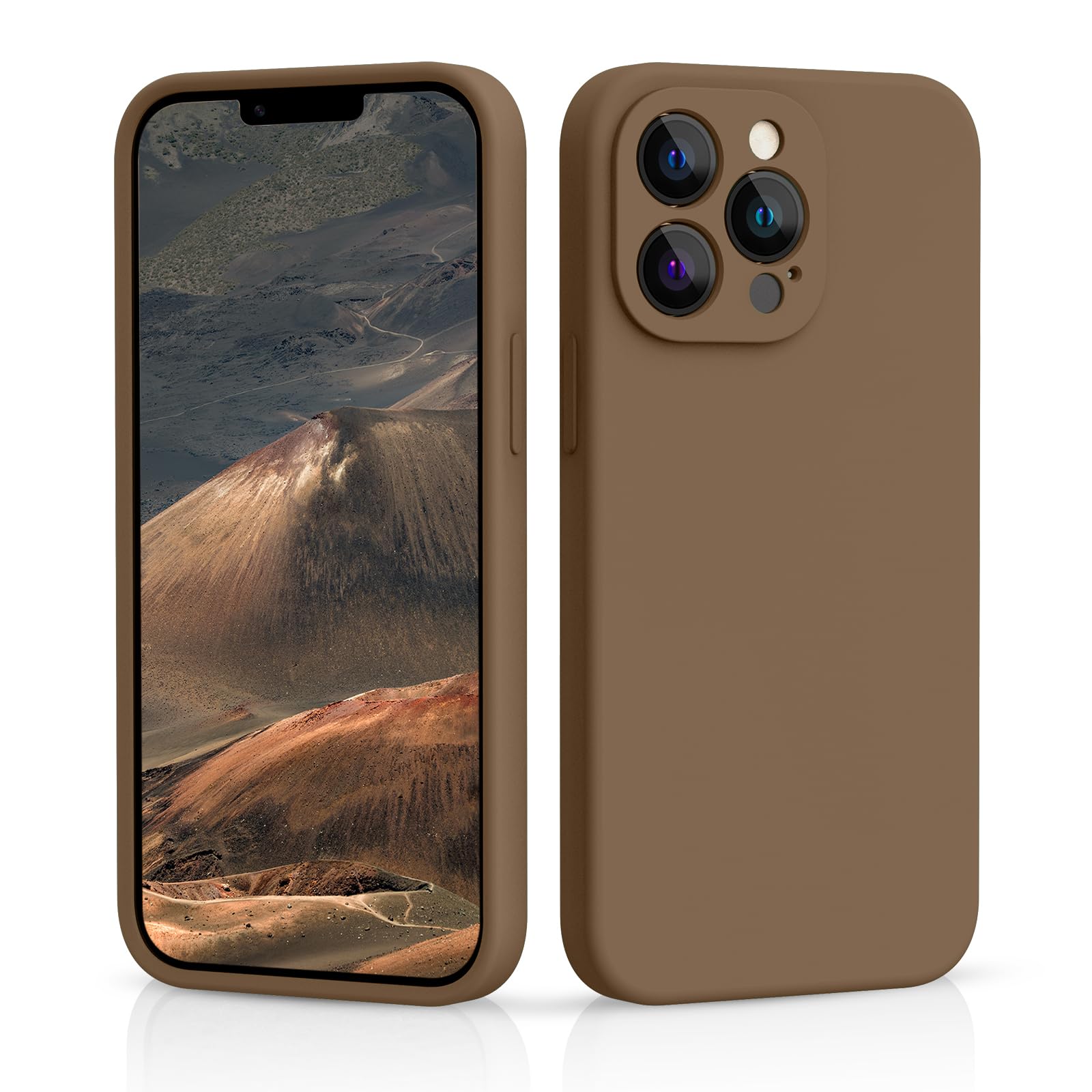CALOOP Slim-Fit for iPhone 13 Pro Max Case,Skin Soft Liquid Silicone,Sturdy Hard Frame Shockproof Cover with Anti-Scratch Microfiber Lining,Full Protection for Screen and Lens, 6.7 inch(Light Brown) — image 1