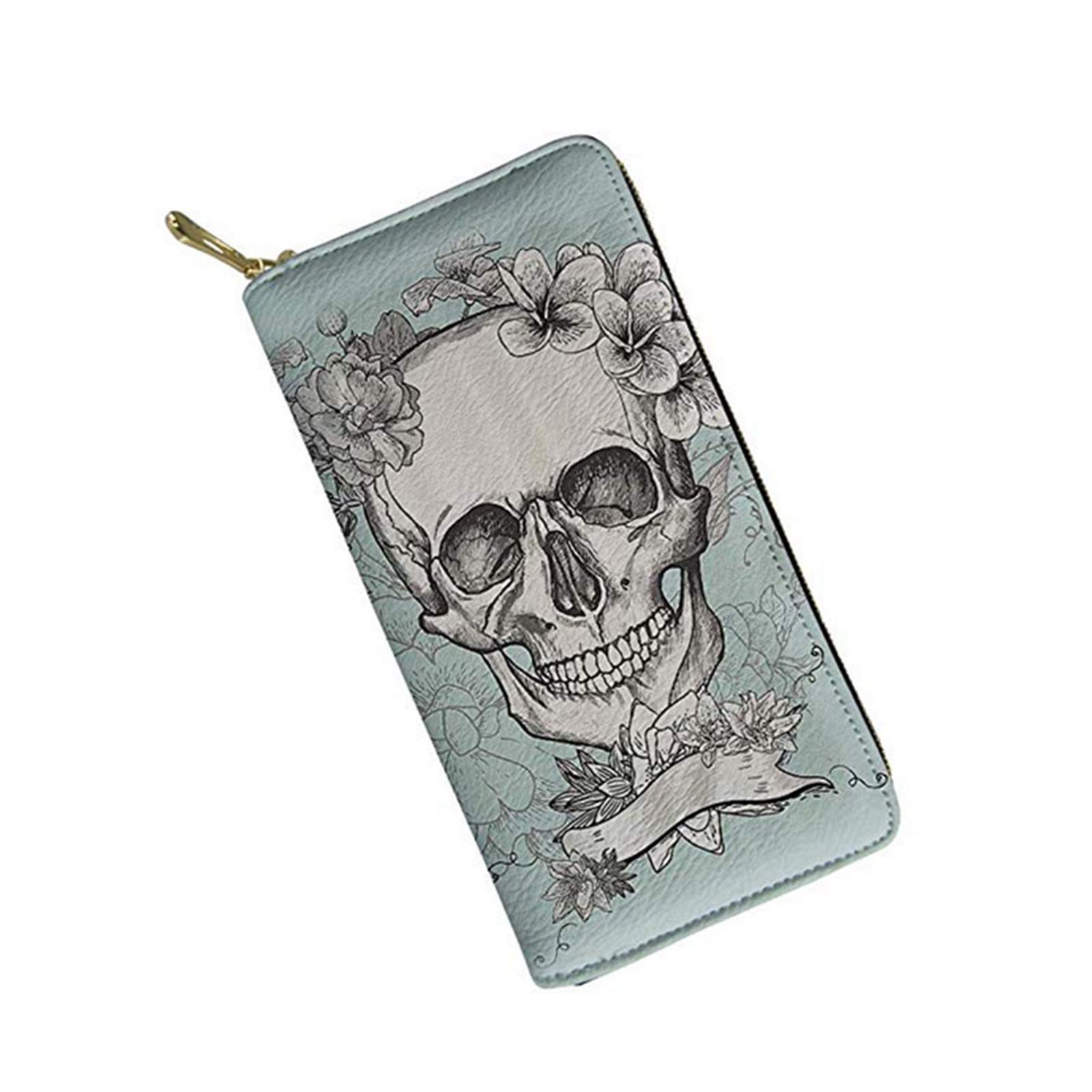 Pizding Women Wallet Skull Design Zip Around Clutch Ladies Travel Coin Purse