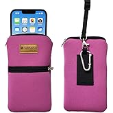Tainada Women Cell Phone Neoprene Shockproof Zipper Sleeve Case Bag Pouch w/Carabiner, Neck Lanyard, Belt Loop Holster for iPhone 17/16 Pro Max, Air, 16 Plus, 16e ; Samsung S25, S24, Z Fold7 (Pink)