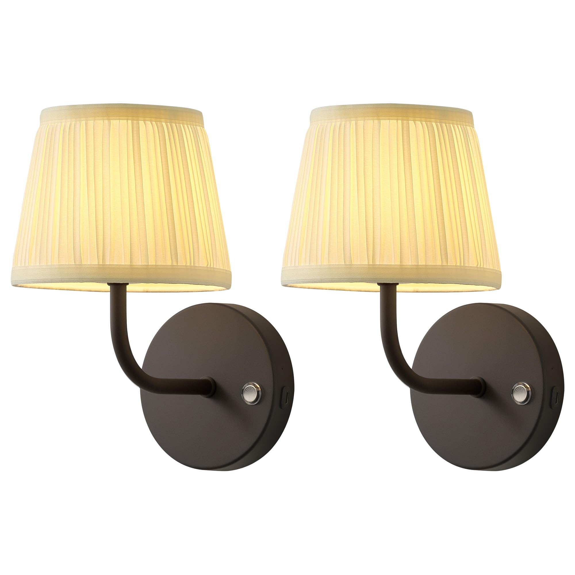 Photo 1 of PUSU LED Cordless Black H9.6 inch Small Wall Sconces Set of 2, Rechargeable 5200mAh Battery Operated Fabric Wall Lamp with Remote, Lighting for Living Room, Bedroom, Hallway, Bathroom, Stairs, Kitchen