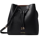 Calvin Klein Women's Gabrianna Novelty Bucket Shoulder Bag | Faux Leather, Adjustable Convertible Strap, Drawstring Closure, 2 Slip Pockets, 1 Zip Pocket, Everyday