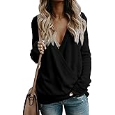 softome Womens Casual Long Sleeve Wrap Fall Sweaters Tops V Neck Solid Color Oversized Pullover Loose Fit Jumper