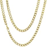 Neshat Cuban Chain for Men Women, 5mm 7mm Width Stainless Steel Gold Plated Miami Curb Chain, Mens Necklace Chain 18 inches 20 inches 22 inches 24 inches 26 inches
