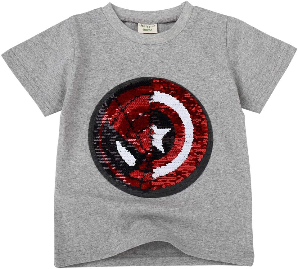 Little Boys Flip Sequin T-Shirt Cotton Crewneck Short Sleeve Tees Tops 3-8T