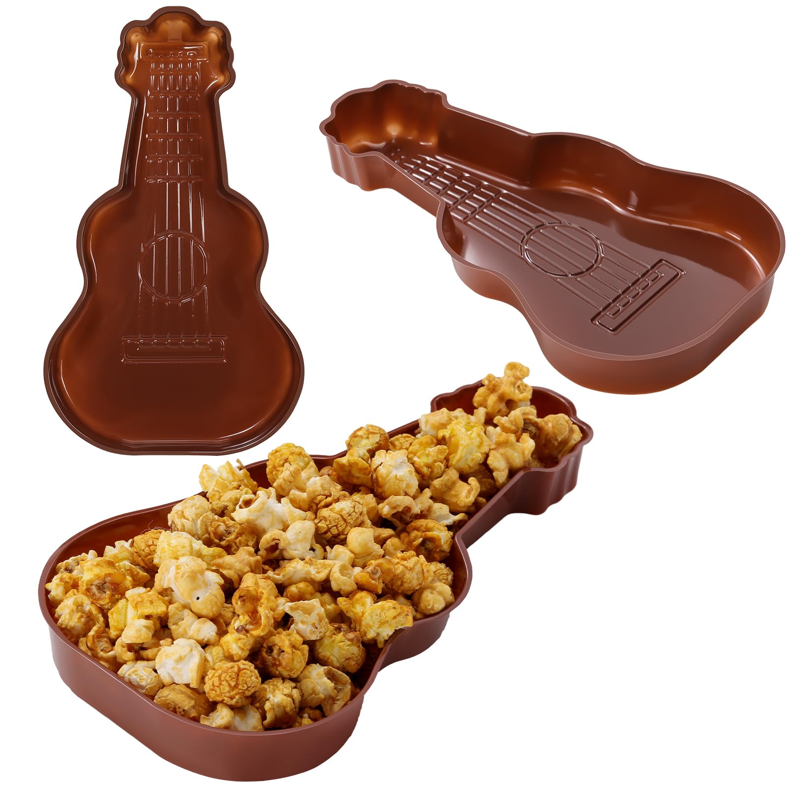 Photo 1 of Boao 24 Pcs Guitar Party Serving Trays, Disposable Plastic Guitar Shaped Plates Music Theme Party Tableware Rock 80s Supplies for Carnival Decoration(Brown,Classic)