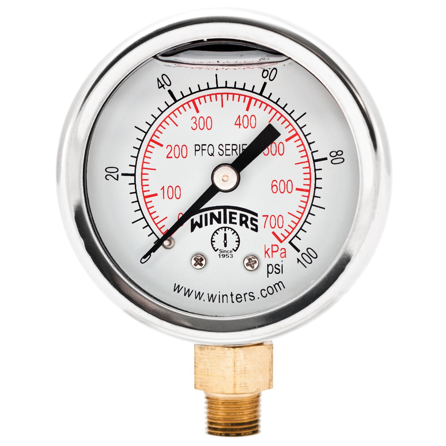 Winters 2" Dial Size, Liquid Filled Industrial