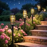 PASAMIC Solar Pathway Lights, 8 Pack, Warm White Garden Landscape Lights | IP44 Waterproof, Auto On/Off, Warm White LED, Glass Shade, Long-Lasting, Landscape Decor for Yard, Driveway &amp; Walkway