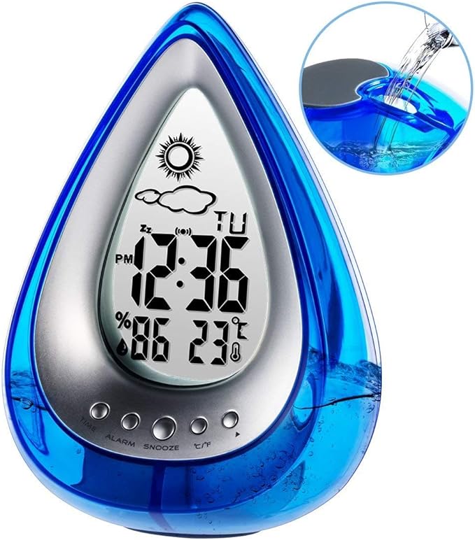 Coolle Water Powered Clock EcoFriendly with Alarm, Temperature