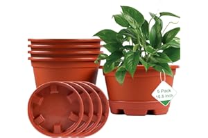 KPUVX 5 Pack 10.5 inch Plant Pots,Planter-Pots-for-Plants-Indoor-Outdoor，Plastic Flower Pot for Indoor Outdoor Plants with Drainage Holes & Trays, Decorative Garden Containers Sets for Houseplants
