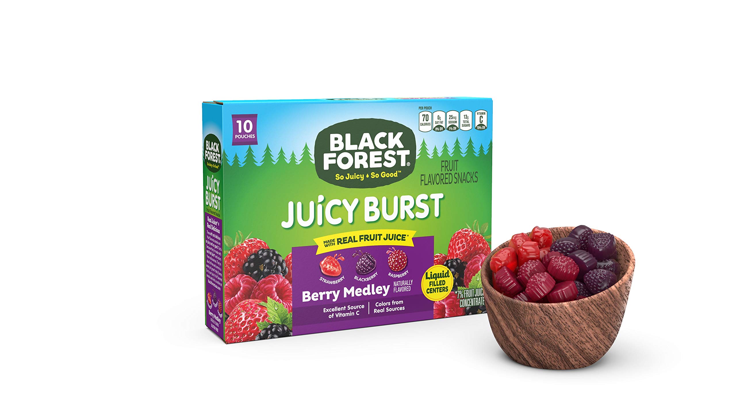 Black Forest Juicy Burst Fruit Snacks, Berry Medley, 10 Count Box Of .8