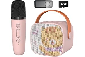 Snowall Mini Karaoke Machine for Kids, Portable Bluetooth Speaker with Wireless Microphone，Kids Music Player Toys for Girls and Boys,3,4, 5, 6, 7, 8+ Years Old, Teens Birthday (Pink-Cat)