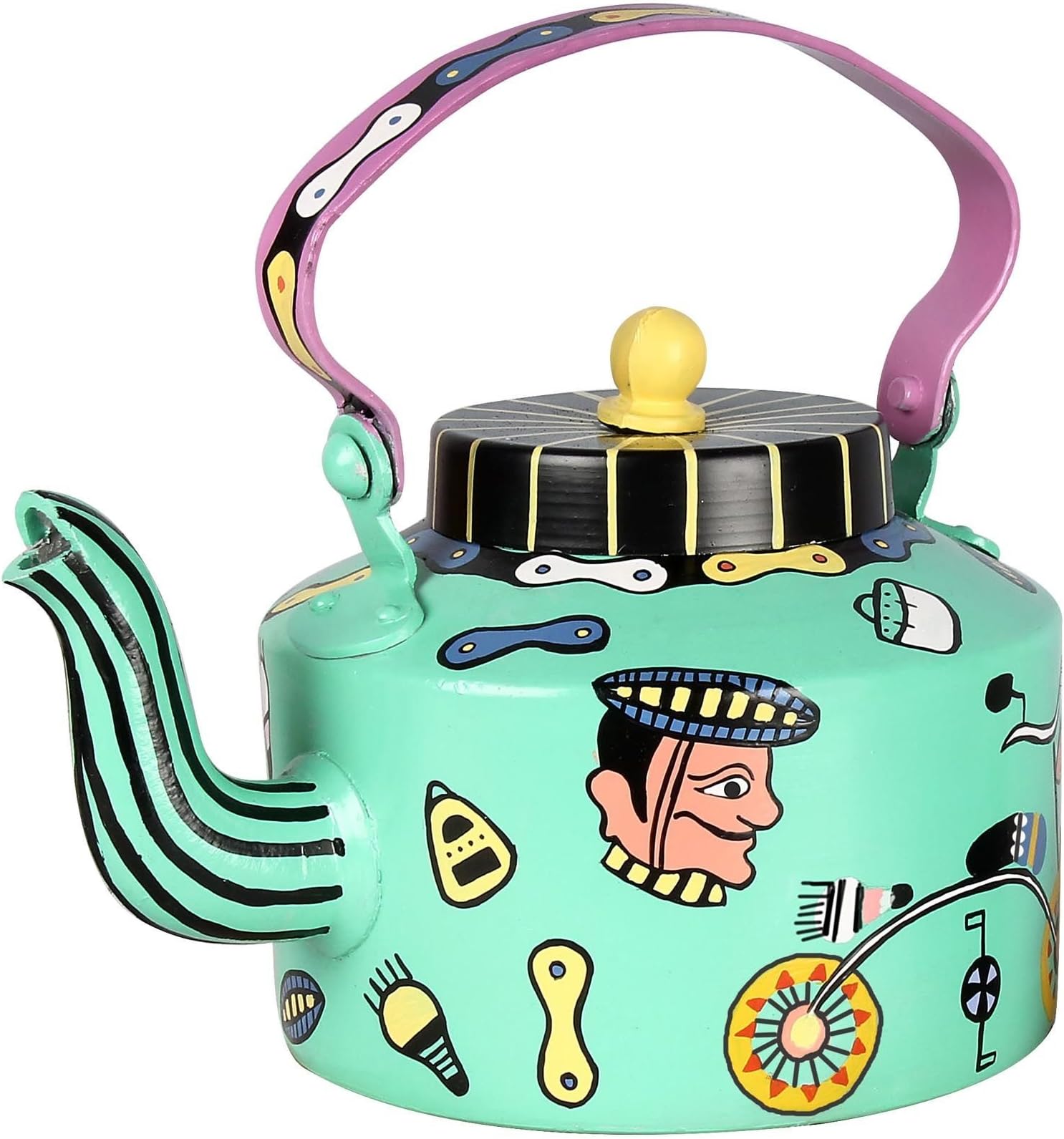 Indian Hand Painted Aluminium Multi Color Bicycle Dreams Hand Painted Tea Kettle Pot