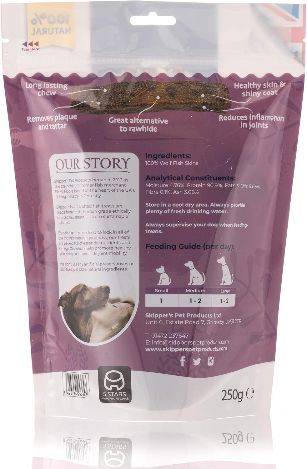SKIPPER'S Wolf Fish Skin Sticks, Handmade & Gently Air-Dried, Healthy & Long Lasting Dental Chews, Essential Omega 3 Oils - Image 4