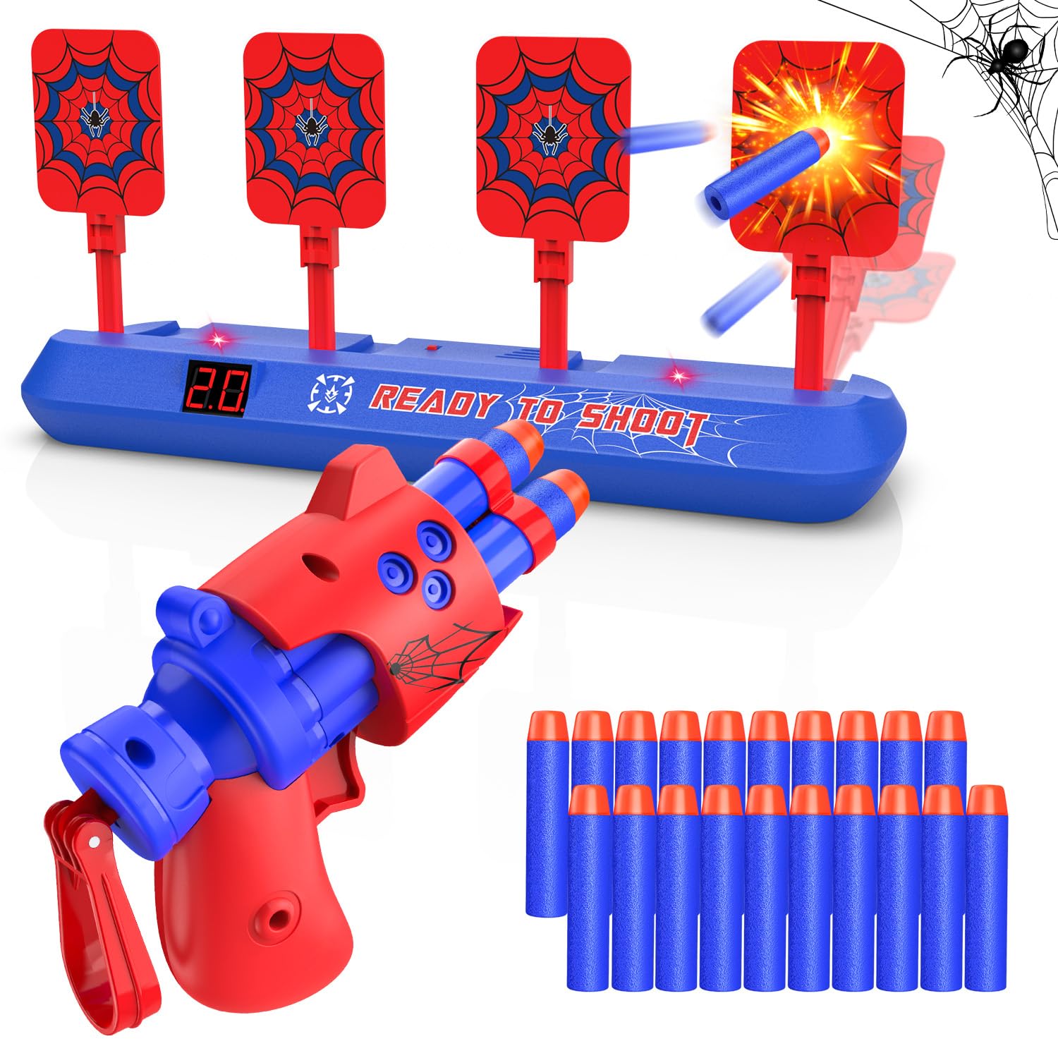 Spider Electronic Target with Toy Gun for Nerf, Kids Pistol Toy for Age 3 4 5 6 7 8 9 10 Year Old Boy Girl Children Foam Bullet Blaster Shooting Game Christmas Birthday Gift Present Stocking Filler — image 1