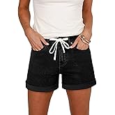 Sidefeel Women's Jean Shorts High Waisted Drawstring Fold Hem Baggy Denim Shorts