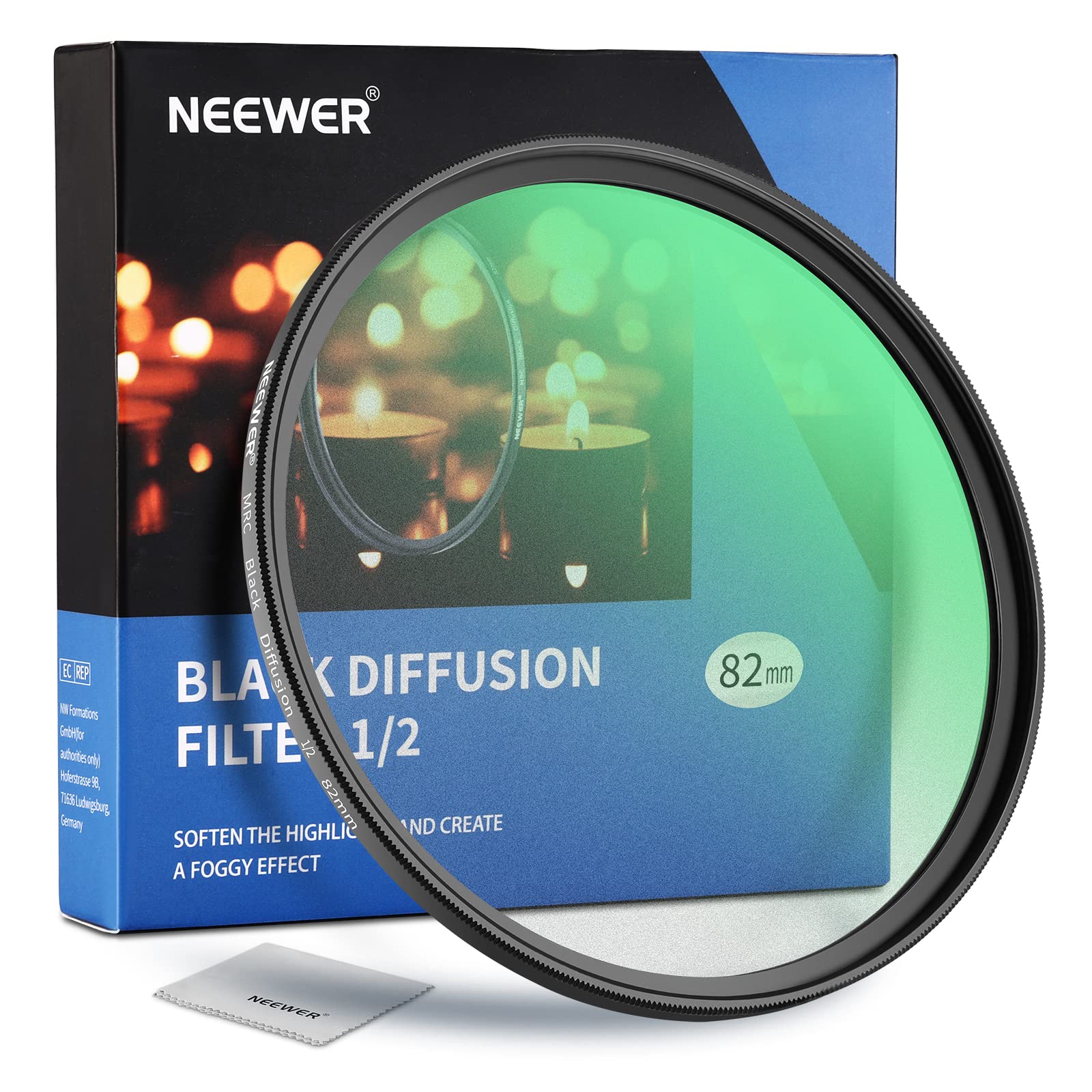 NEEWER 82mm Black Diffusion 1/2 Filter Dreamy Cinematic Effect Filter Ultra Slim Water Repellent Scratch Resistant HD Optical Glass, 30 Layers Nano Coatings for Video/Vlog/Portrait Photography