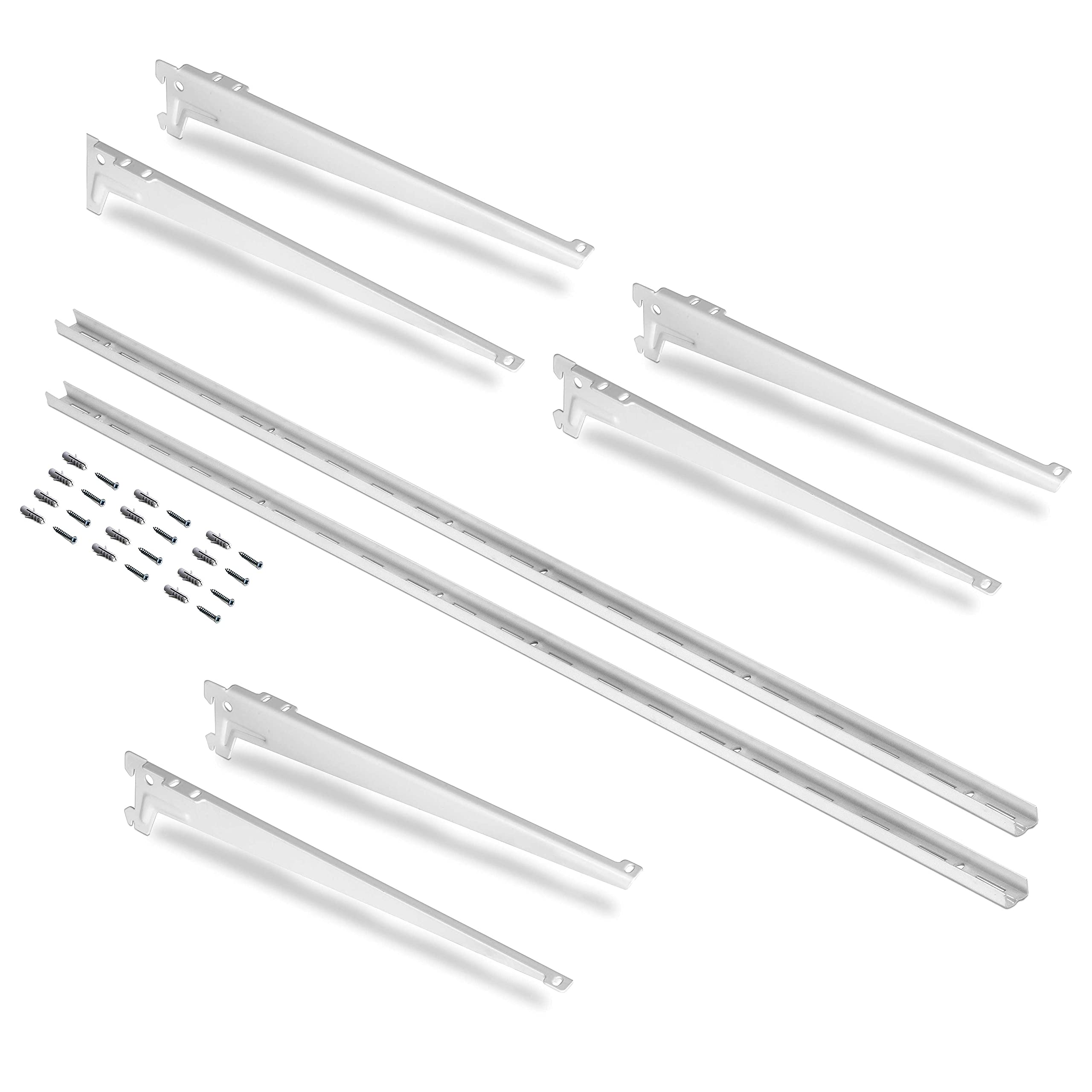Emuca - Wall fastening rails and Jagmet shelf supports, 15 inch (380mm), White painted, Steel