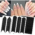 1860 Pcs French Tip Nail Guides, Self-Adhesive French V-Shaped Moon Shaped Manicure Strip Stickers for Edge Auxiliary Black DIY Decoration Stencil Tools(5 Designs, 36 Sheets)